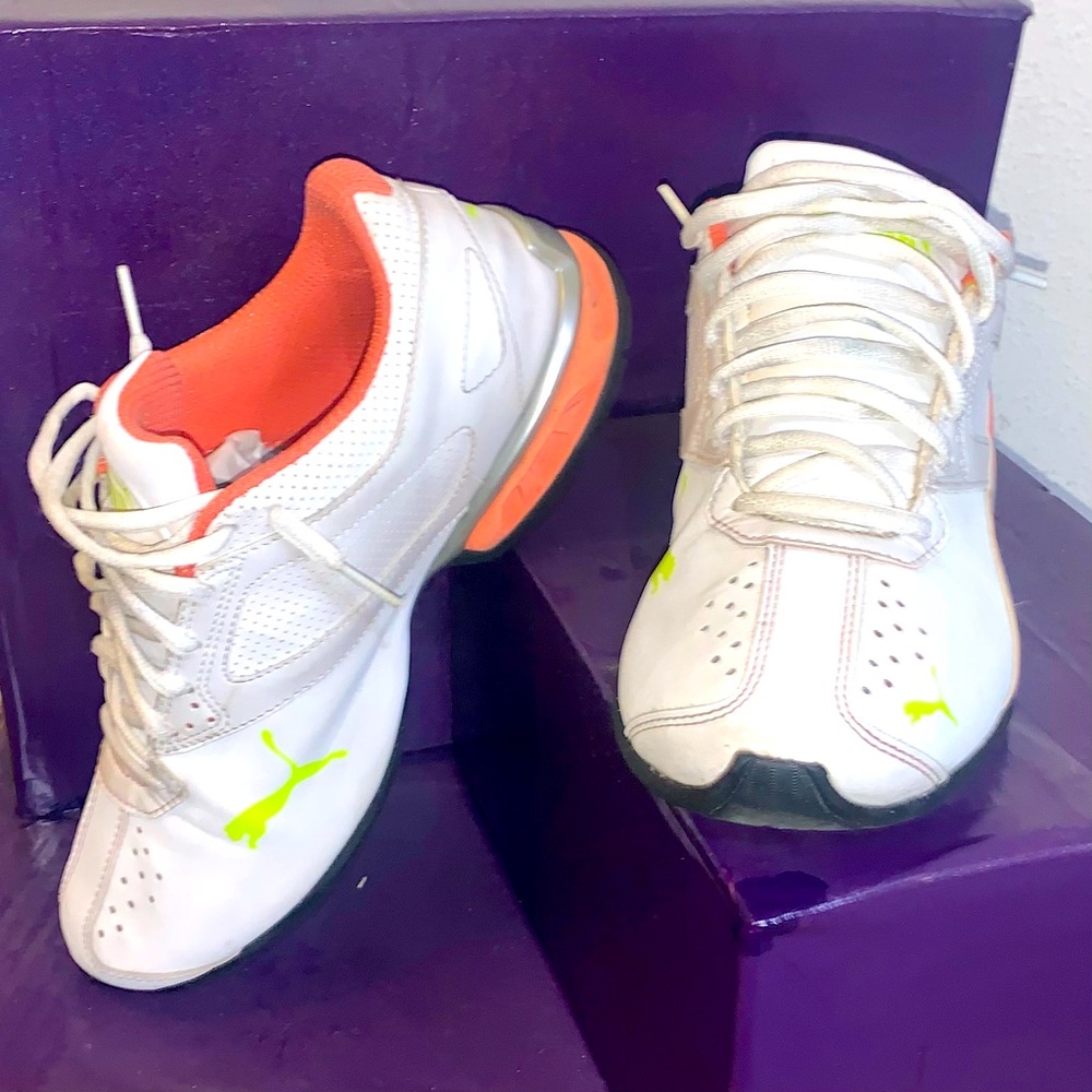 Puma - White & Orange Womens Running Shoes 8